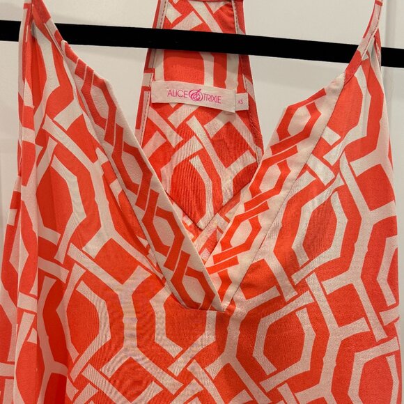 Alice & Trixie 60s Mod Print Tank Top, Pink & White Silk, XSmall - Picture 2 of 6